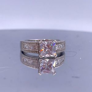 Vintage Sterling Silver Princess Cut Cubic Zirconia Engagement Ring
